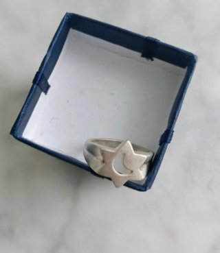 Sortija plata mate estrella y luna