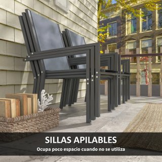 Conjunto Mesa y 6 Sillas Jardín Apilables