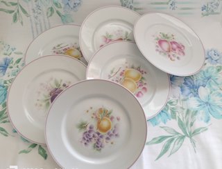 6 Platos Limoges Ternet Porcelana Frutas