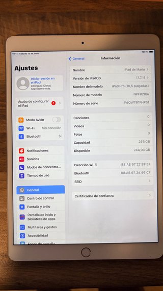 iPad Pro 10,5 256GB Plata/Gris Espacial