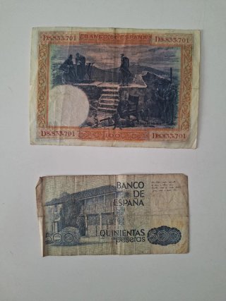 Lote 2 Billetes Pesetas: 100 y 500 pts