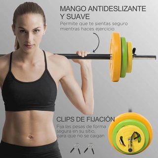 Barra Pesas con 6 Discos Entrenamiento Fuerza