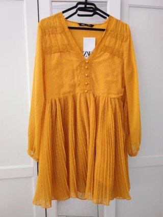 Vestito Zara giallo mostarda plissettato L