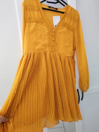 Vestito Zara giallo mostarda plissettato L