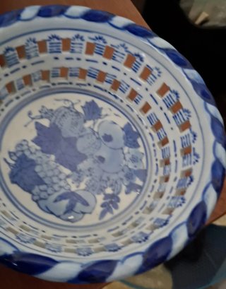 Set 3 Cestini Ceramica Blu e Bianchi