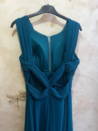 Vestido largo invitada boda azul verdoso