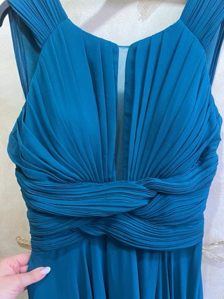 Vestido largo invitada boda azul verdoso