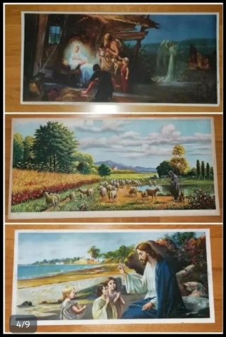 Lote de 9 Láminas, litografías religiosas antiguas