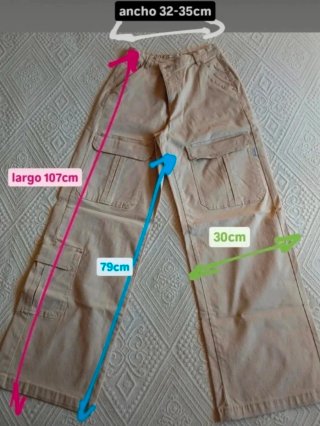 Pantalones Cargo Anchos Beige
