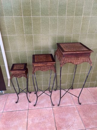 Conjunto 3 Maceteros Forja Bambú Madera