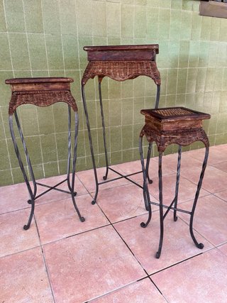 Conjunto 3 Maceteros Forja Bambú Madera