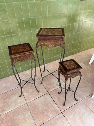Conjunto 3 Maceteros Forja Bambú Madera