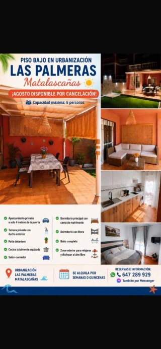 Se alquila piso en matalascañas solo agosto