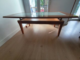Mesa de centro elevable madera y cristal