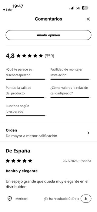 Espejo de pared Ikea TOFTBYN