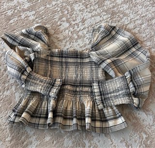 Blusa Zara cuadros escuadra manga abullonada