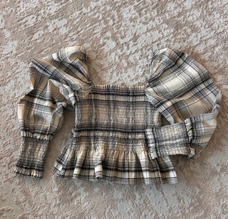 Blusa Zara cuadros escuadra manga abullonada