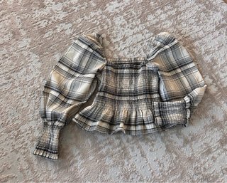 Blusa Zara cuadros escuadra manga abullonada