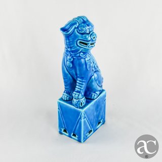 Figura Cão de Foo Azul Turquesa Porcelana