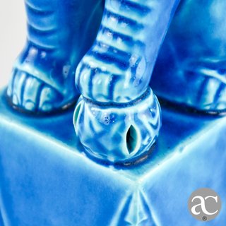 Figura Cão de Foo Azul Turquesa Porcelana