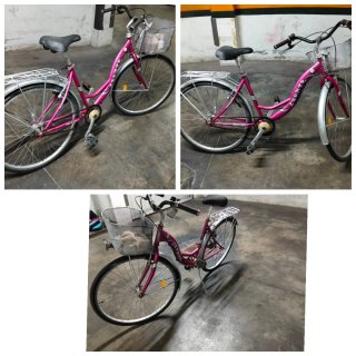 Bicicleta rosa Zephyr con cesta
