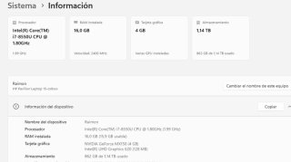 Portátil HP Pavilion i7 16GB RAM NVIDIA MX150