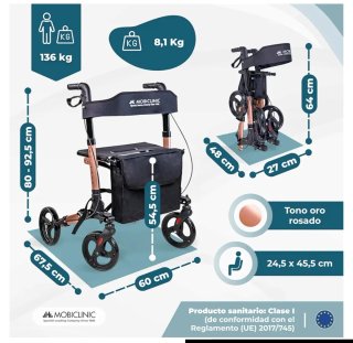 Andador plegable con asiento y ruedas