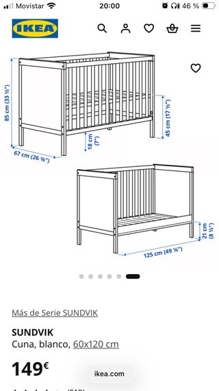Cuna Ikea Sundvik Blanca + colchón de regalo.