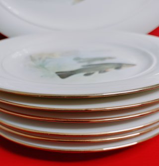 Vajilla de porcelana con peces