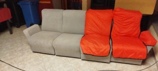 Sofá modular 4 plazas beige y naranja
