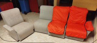Sofá modular 4 plazas beige y naranja