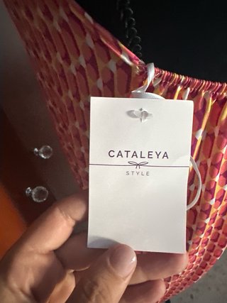 Vestido midi estampado naranja y rosa