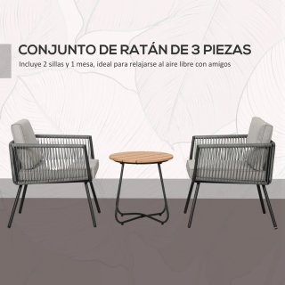 Conjunto Muebles Jardín Ratán 3 Piezas