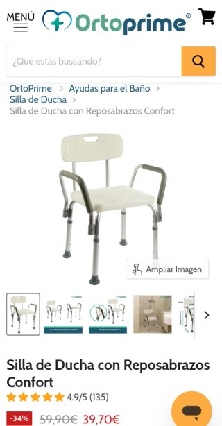 Silla de ducha para mayores con reposabrazos