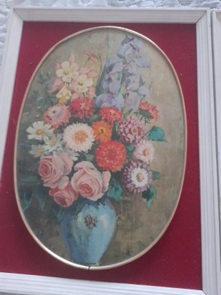 2 Cuadros Antiguos Flores Ovalados
