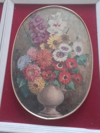 2 Cuadros Antiguos Flores Ovalados