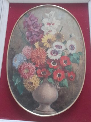 2 Cuadros Antiguos Flores Ovalados