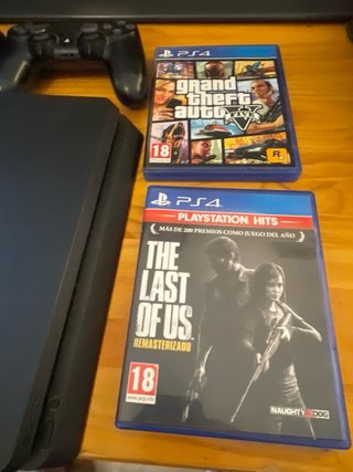 PS4 (PlayStation 4) Negra + 2 Mandos y 2 Juegos