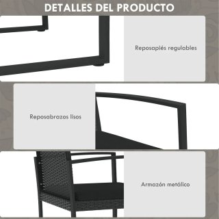Conjunto Muebles Jardín Ratán Sintético Negro