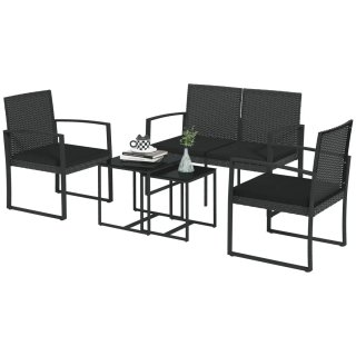Conjunto Muebles Jardín Ratán Sintético Negro