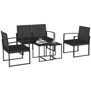 Conjunto Muebles Jardín Ratán Sintético Negro