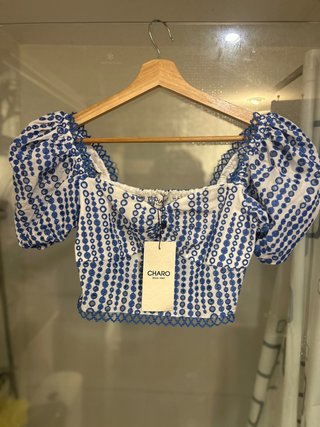 Top Charo Ruiz Bordado Azul Talla S