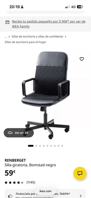 Silla giratoria escritorio Bomstad negro