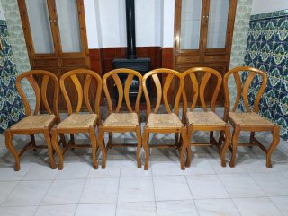 6 Sillas de Madera con Asiento de mimbre