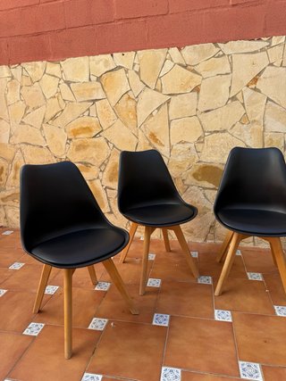 Pack 4 Sillas nórdicas negras patas madera