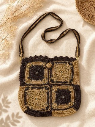 Bolso tejido a mano marrón claro y oscuro