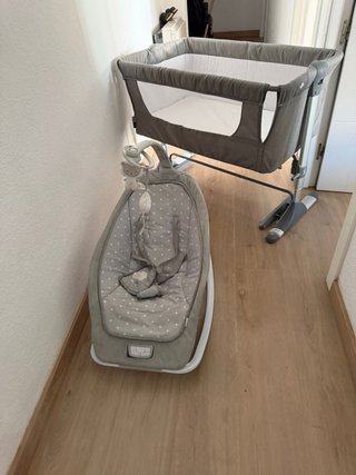 Mecedora y Cuna Colecho Bebé Gris Lunares