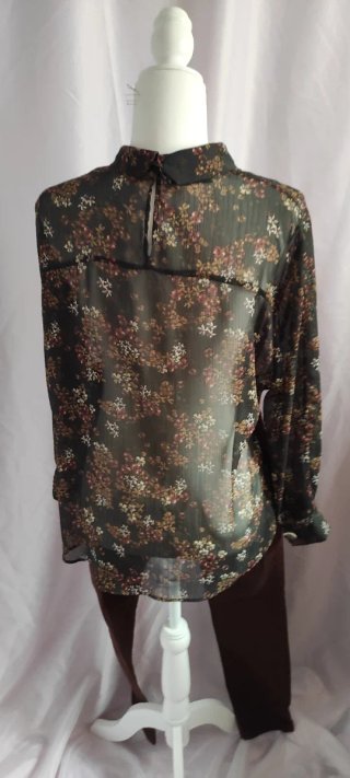 Blusa Zara gasa estampada floral marrón talla M