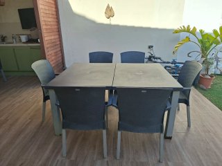 Mesa y 7 Sillas de Jardín Extensibles