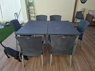 Mesa y 7 Sillas de Jardín Extensibles